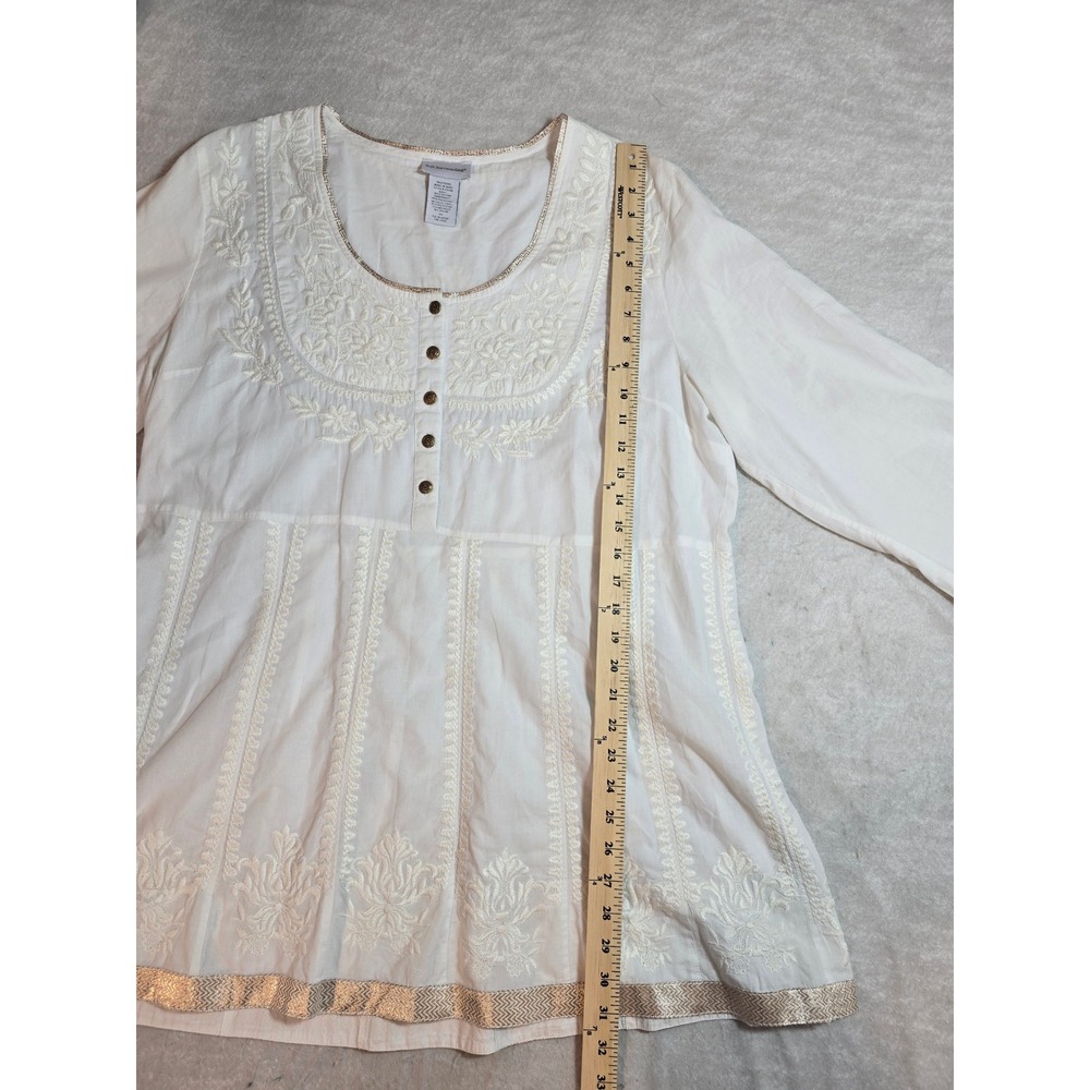 Soft Surroundings White Embroidered Cotton Tunic Top Metallic Gold Trim Size XL - Picture 13 of 16